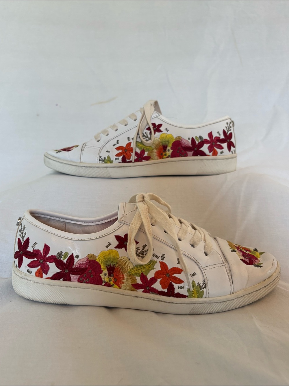 Dune London Floral Embroidered Leather Sneakers EU 38 US 8 Cottagecore